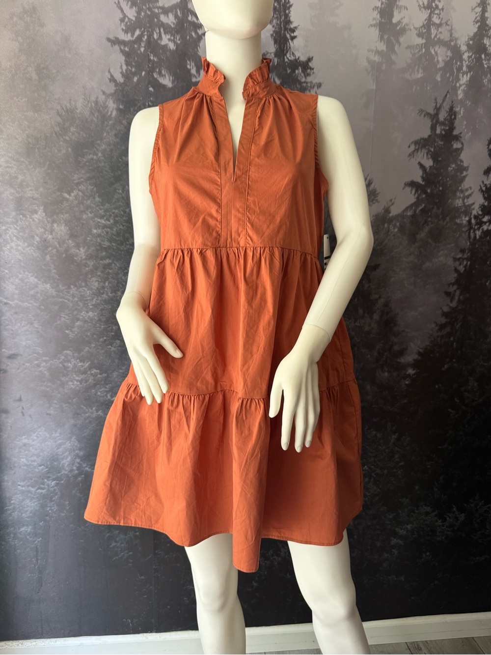 Olivaceous Tiered Ruffle Neck Mini Dress in Rust - Picture 3 of 10